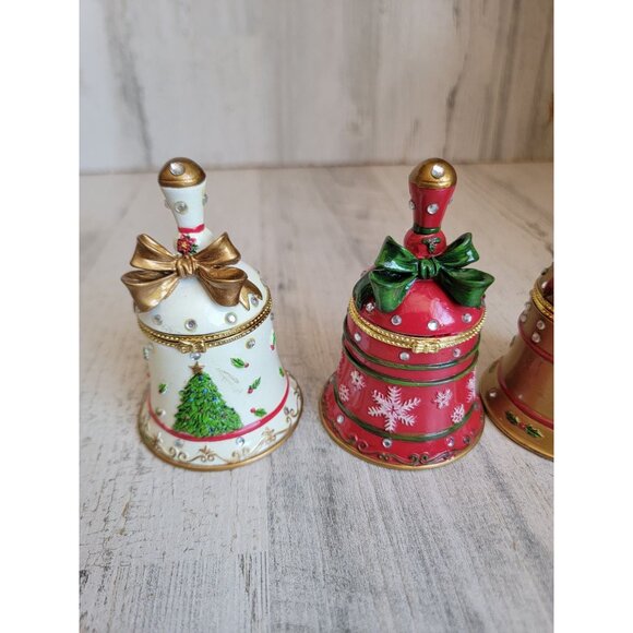 Bell bedazzled trinket box set home decor xmas snowflake - Picture 2 of 7